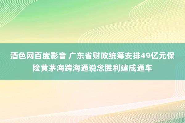 酒色网百度影音 广东省财政统筹安排49亿元保险黄茅海跨海通说念胜利建成通车