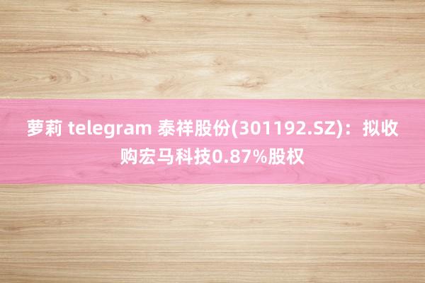 萝莉 telegram 泰祥股份(301192.SZ)：拟收购宏马科技0.87%股权