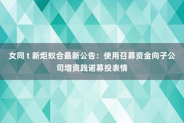 女同 t 新炬蚁合最新公告：使用召募资金向子公司增资践诺募投表情