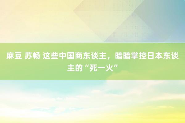 麻豆 苏畅 这些中国商东谈主，暗暗掌控日本东谈主的“死一火”