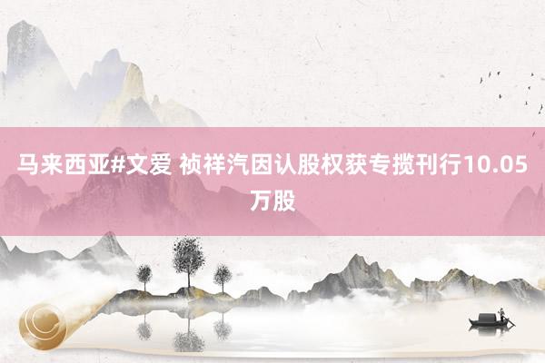 马来西亚#文爱 祯祥汽因认股权获专揽刊行10.05万股